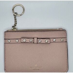 Kate Spade New York Pink Card Holder Coin Purse Keyring‎ Rhinestone Bow